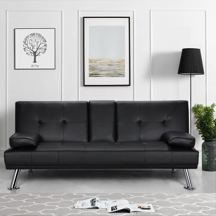 Yaheetech 3-Seater Convertible Sofa Bed with Cup Holders and Guest Bed