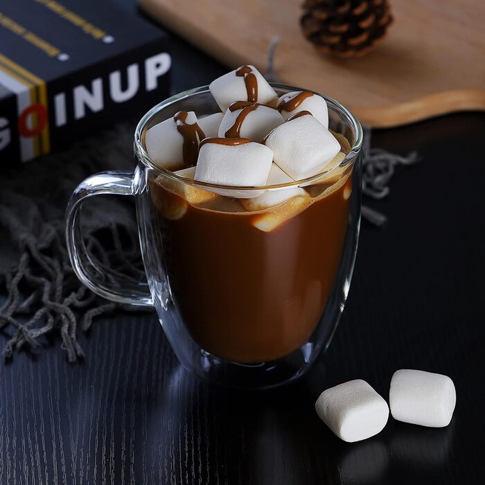 CNGLASS Double-Walled Macchiato Glasses 500ml/17oz, Large Insulated Coffee Cups Glass 2-Pack, Clear Coffee Glasses with Handles for Hot and Cold Drinks