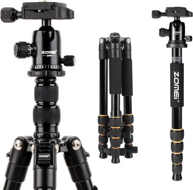 Штатив ZOMEI Q666 для камери: алюмінієвий, 155 см, 3-в-1 (штатив, макроштатив, монопод), з кульковою головкою 360° та швидкою платформою 1/4'