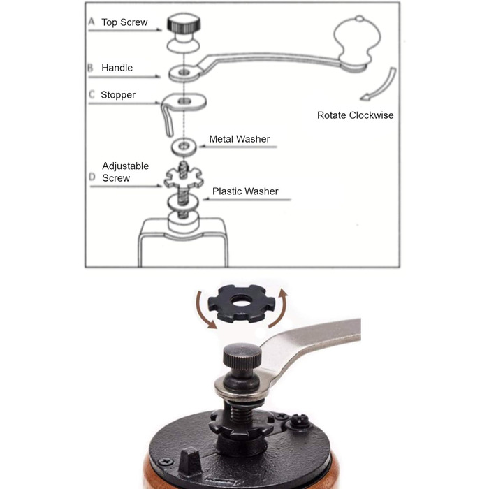 Ручна кавомолка Akirakoki з дерева та чавуну, велика ємність, регульована ступінь помолу, для подорожей та кемпінгу (коричневе дерево)