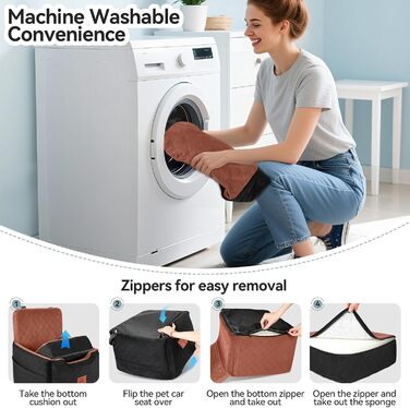 Автокрісло для собак маленьких та середніх порід (до 15 кг), знімний, миючий, з 2 ременями безпеки. Чорний/Коричневий колір, універсальний розмір