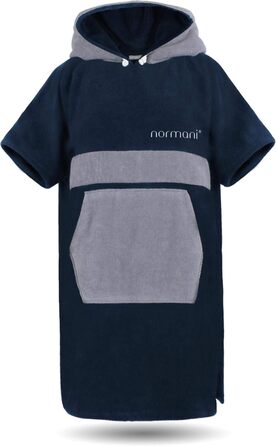 Normani Cotton Surfer Poncho - Beach Poncho - Towel Poncho - Unisex Changing Aid - Closed Robe for Women and Men Color Navy/Gray Size L-XL