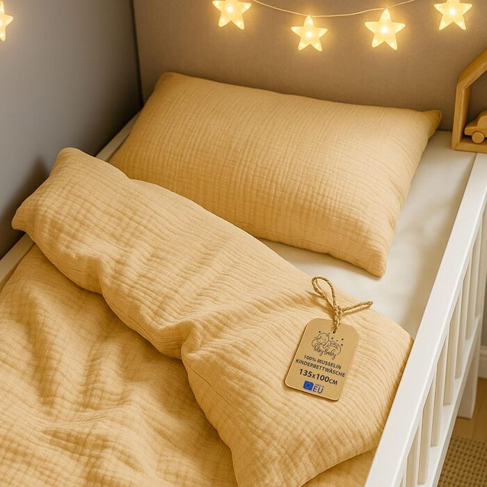 Бетліна з мусліну для дитячого ліжечка 100x135 см - комплект з наволочки 40x60 см та ковдри. Бавовна, сертифікат Oeko-Tex. (Бежевий)