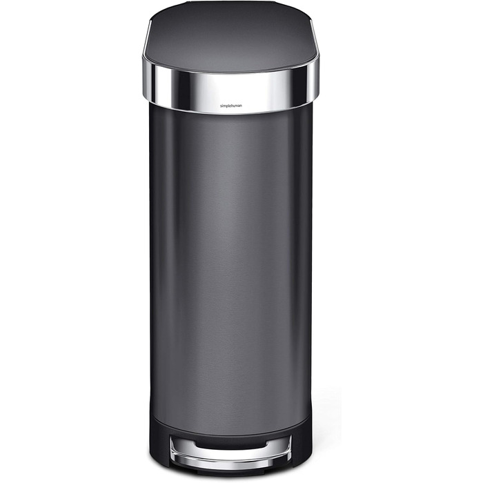 Сміттєвий відер з педаллю simplehuman CW2044, 45 л, вузький кухонний смітник зі сталі (чорний матовий)