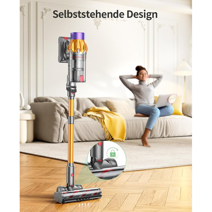 Акумуляторний пилосос SunSare 600W з дисплеєм, 50000Pa, 65хв роботи, для твердих поверхонь, килимів, шерсті тварин