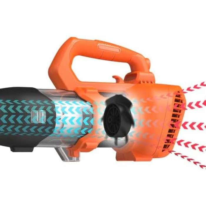 Black+Decker Axial Cordless Leaf Blower BCBL200L (18V, 2.0Ah, high blowing speed of 145 km/h, air volume 577 m³/h, integrated leaf scraper, for patios, paths, gardens, incl. battery & charger)