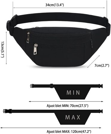 Чоловіча та жіноча поясна сумка на пояс, водонепроникна, для спорту, подорожей, кемпінгу, бігу, велосипеда (чорна)