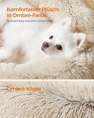 Кругле ліжко для собак та котів Feandrea з м'яким плюшем, діаметр 60 см, знімний наповнювач, Ombré-Сірий/Хакі