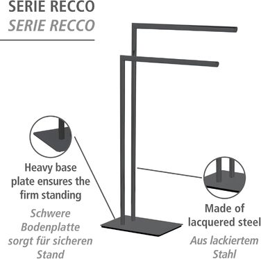 Підставка для рушників WENKO Recco, чорна, з нержавіючої сталі, 48 x 80.5 x 20 см