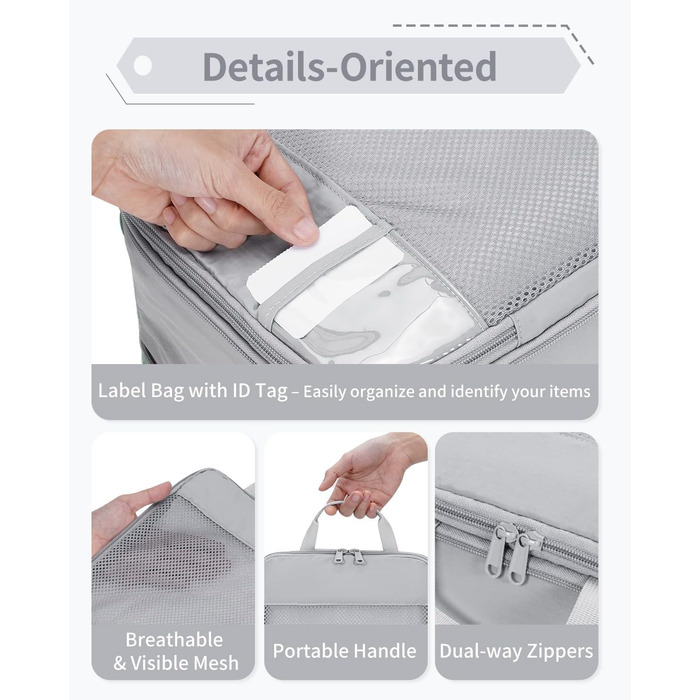 Narwey Набір з 5 органайзерів для валізи, компресійні кубики для подорожей, сірий