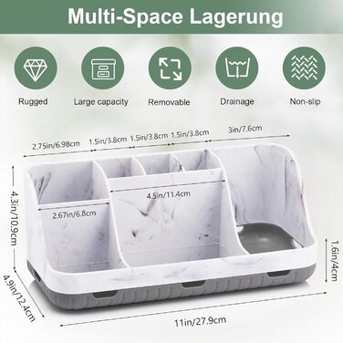 Тримач для зубних щіток у ванну кімнату: органайзер для електричної зубної щітки та пасти, 7 відділень, сірий мармур