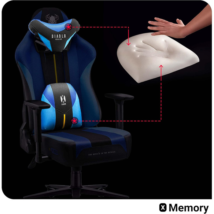 Ігрове крісло Diablo X-Player Frost Black Kids S, тканина, 3D підлокітники, ергономіка, подушки для шиї та попереку, для дітей
