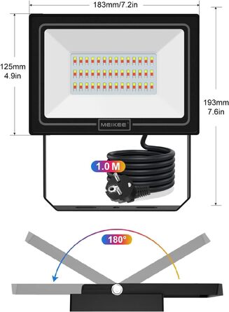 MEIKEE 60W RGB Spotlight with Remote Control, 30 Modes, 10 Colors, Timer, RGB Floodlight, IP66 Waterproof, 6 Brightness Levels, Projector, Colorful, Christmas, Halloween, Party LED Spotlight, Color Decorative, 2 Pieces
