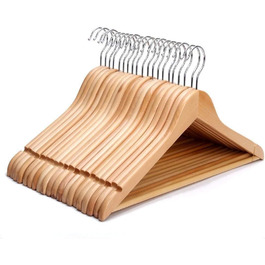 Дерев'яні вішалки для одягу преміум-класу: міцна штанга та вирізи для плечей, ідеально підходять для чоловічого та жіночого одягу, довговічне рішення для зберігання в шафі