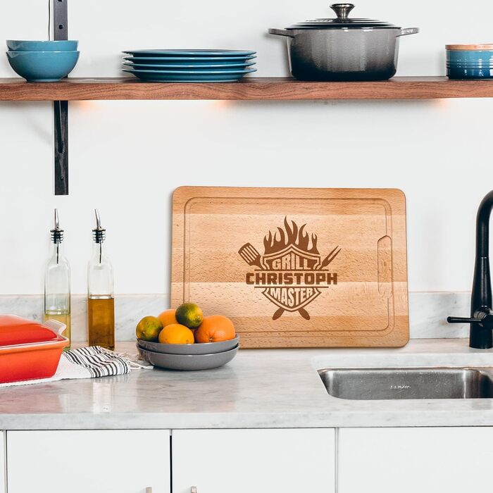 Cutting board with engraving, personalized from high-quality beechwood - grilling accessories, men's gift - Father's Day gift - grilling accessories as gifts for men - gifts for grillers