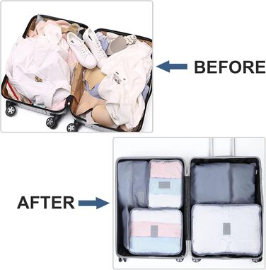 Органайзер для валізи AiQInu, набір 7 шт: кубики для пакування, сумки для одягу та взуття, сірий