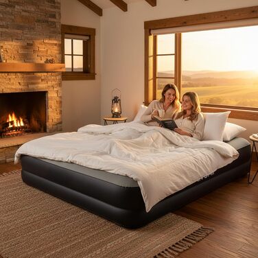 Надувний матрац-ліжко AVENLI для 2 осіб, 203x152x36 см з інтегрованою помпою, флаокова поверхня, для кемпінгу та дому