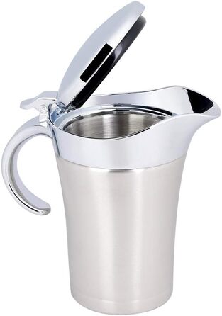 Thermo Sauce Pot made of 304 Stainless Steel, Double-Walled, Insulated Sauce Pot with Lid, Serving Jug, Bucket with Drip-Free Spout for Juice, Tomato Sauce, Kitchen Accessories (Large 750ml)