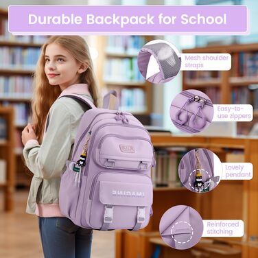 Шкільний рюкзак Tanou для дівчаток-підлітків, велика місткість, 9-16 років, водонепроникний нейлон, чорний (9573# фіолетовий)