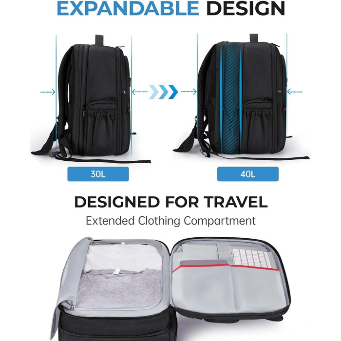 Сумка-рюкзак для фотокамери Bagsmart: водонепроникний рюкзак для фотографів з відділенням для ноутбука 15,6 дюймів, чорний