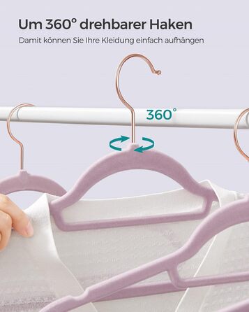 Плечики SONGMICS для одягу, 50 шт., велюрові, антиковзаючі, для краваток, 360° обертання, 0,6 см, економія місця, 43,5 см, для пальто, штанів, срібно-білі