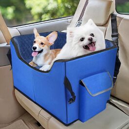 Stable Multi-Pet Car Seat Booster with Safety Belt for Medium Dogs - Washable & Reinforced Dog Basket for Rear Seat (Blue, M)