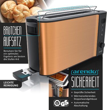 Набір чайник та тостер Rendo з нержавіючої сталі та міді: чайник 1.5л з контролем температури та функцією підтримки тепла, тостер на 4 тости з дисплеєм та 6 рівнями підсмажування, підставка для бургерів