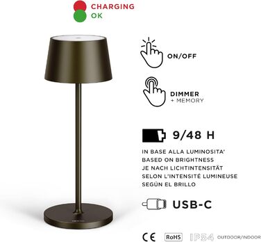 Стильна LED-лампа Stilosa на акумуляторі - бездротова, диммирувана, з сенсорним керуванням, USB-C, для дому та на вулицю (діаметр основи 30 см, колір: тропічне чорне)