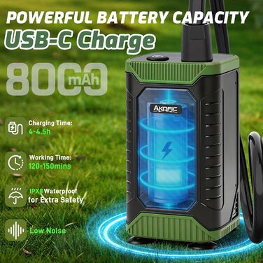 Портативний душ для кемпінгу з насосом та акумулятором 8000mAh, з цифровим дисплеєм, набір для душу на відкритому повітрі: кемпінг, подорожі, автомийка