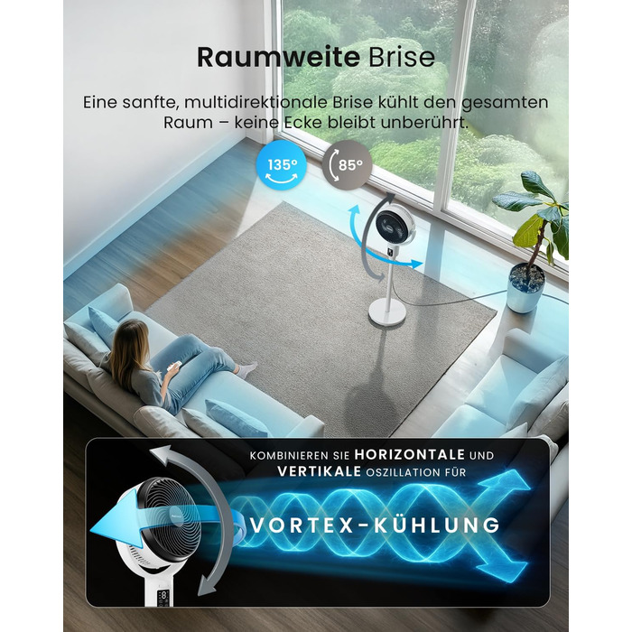 Standventilлятор Pro Breeze AirFlo 109 см з пульт. керування та LED-дисплеєм – 2 режими, гойдання, 29 дБ, регулювання висоти, енергоефективний для спальні, офісу та дому.