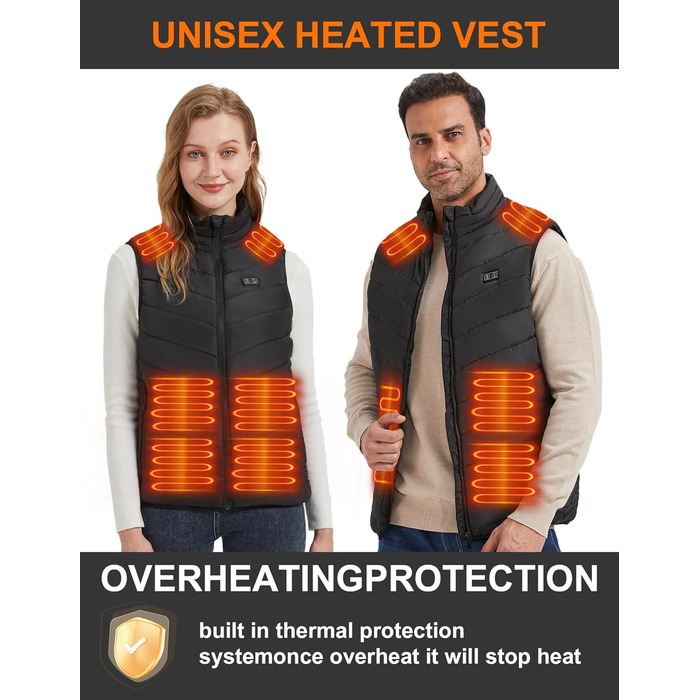 Обогревна жилетка для жінок та чоловіків з 15 зонами обігріву, для активного відпочинку та роботи на відкритому повітрі, подарунок на Різдво та День подяки (акумулятор не входить до комплекту, чорний колір)