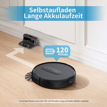 Робот-пилосос AIRROBO Saugroboter P25: потужність 2800 Pa, керування через додаток, 120 хв роботи, для твердих поверхонь, килимів та шерсті тварин
