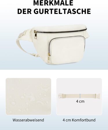 Сумка на пояс для жінок та чоловіків, стильна поясна сумка з 4 кишенями на блискавці та регульованим ремінцем, ідеальна для подорожей та піших прогулянок (Запатентовано), бежевий колір