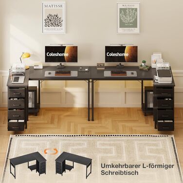 Комп'ютерний кутовий стіл Coleshome 100x70 см з 4 шухлядами, чорний | Для офісу, робочого кабінету, спальні