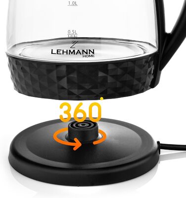 Скляний електрочайник Lehmann LHOEK-2220C 2л, 2200W з підсвіткою та декорованим цоколем