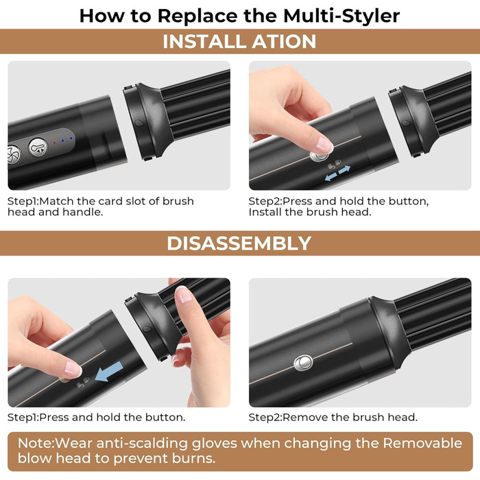 UKLISS Air Styler 7 в 1: Фен-щітка з 7 насадками для сушіння, укладання та об'єму волосся. Іонізація, чорно-срібний