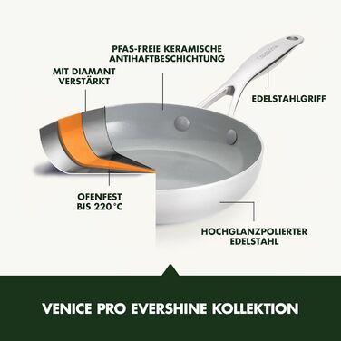 Набір кухонного посуду GreenPan Venice Tri-Ply 7 предметів: каструлі та сковороди з нержавіючої сталі, антипригарне покриття, без PFAS, для індукційних плит, сумісний з духовкою, сріблястий