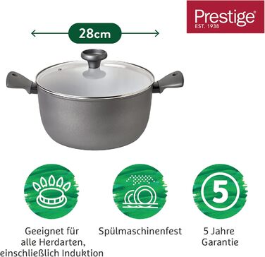 Prestige Earth Pan Stockpot Induction - Soup Pot 28cm / 7.5L - Non-Stick Ceramic, Recycled & Recyclable, Non-Toxic, Dishwasher Safe, Easy-Grip Handles Soup Pot 7.5 Liters