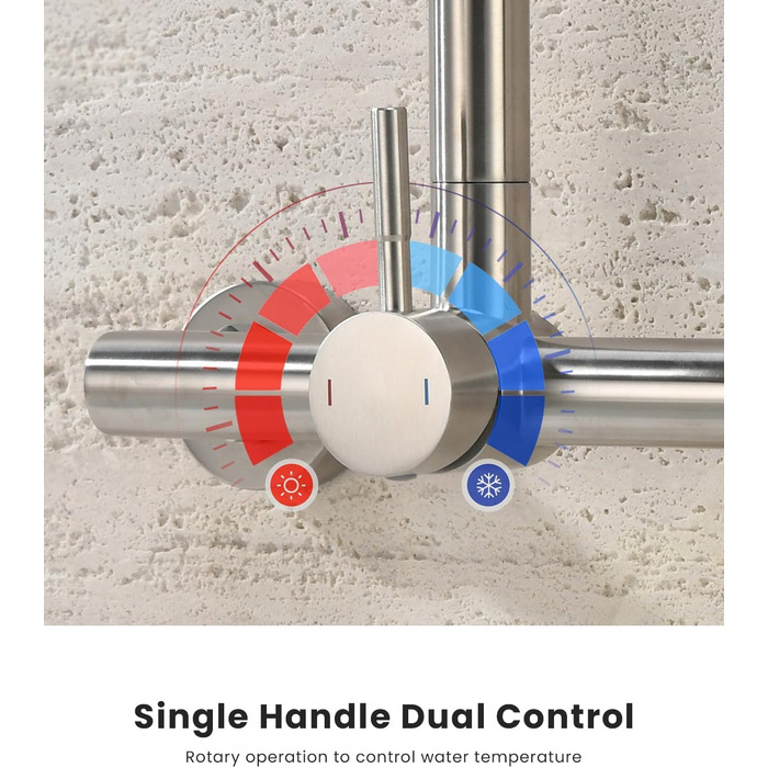 Змішувач кухонний настінний DAYONE з висувною лійкою, нержавіюча сталь, 3 режими, 360° обертання, відстань між отворами 15 см, матовий