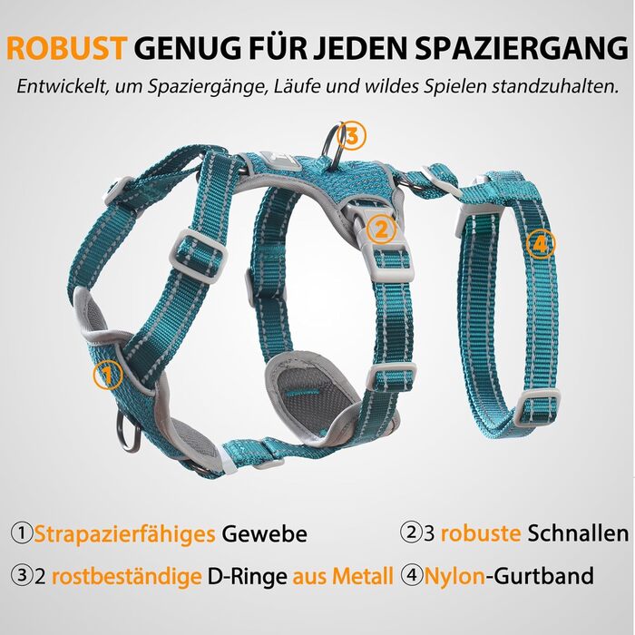 Шлейка Huntboo для собак: безпечна від виривання, антистресова, з відбиваючими елементами, регульована, легка (розмір S, блакитна)