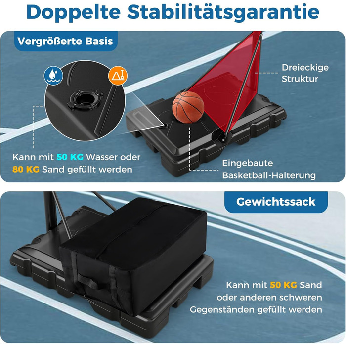 COSTWAY Adjustable Height Basketball Hoop System - Outdoor Mobile Basketball Stand with Wheels & Weight Bag (149-305cm)