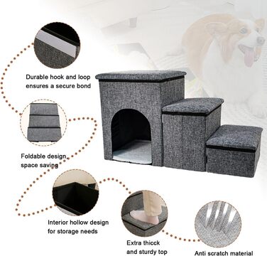 Сходинки для собак FurryPaws: 3-ступенева переносна драбинка для собак до ліжка та дивана, антиковзаюча, для маленьких та великих собак, ідеальна для подорожей