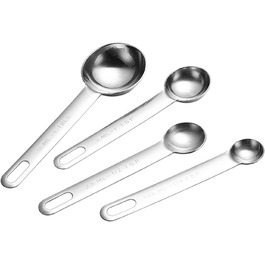 Measuring spoons, stainless steel measuring spoon set, measuring spoon set with scale, measuring cup, measuring ruler, baking tool, multipurpose spoon (Color: Silver, Size: 7 PS) (Silver, 4 PS) (Silver, 4 PS)