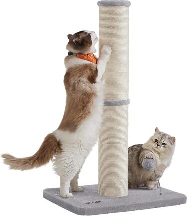 Feandrea Cat Tree, 85 cm tall, scratching post, 13 cm thick trunk, cat tree, scratching trunk for medium and large cats, sisal trunk, with plush ball and bell, Dove Gray PCA041G01