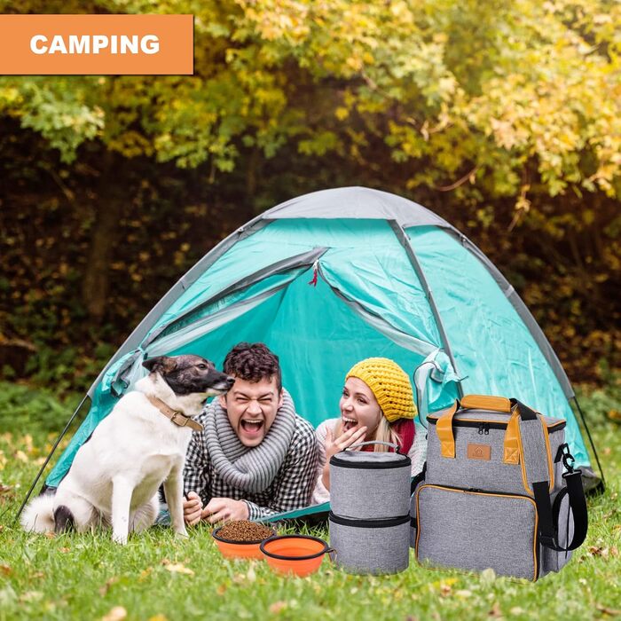 Сумка для собак Ownpets: дорожня сумка з набором аксесуарів (2 контейнери для корму, 2 миски, ремінь) сірого кольору