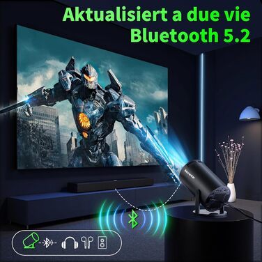 Портативний проєктор Mini Beamer 4K з WiFi 6, Bluetooth 5.2 та Android, 1080P Full HD, автоматична корекція трапеції, підтримка PC/HDMI/USB, з пультом та мишкою, чорний