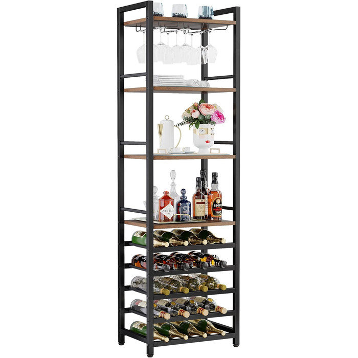 Tribesigns 20 Bottle Wine Baker's Rack, Freestanding Wine Rack, 9 Tiers, Industrial Freestanding Wine Rack Wine Bar with Glass Holder, Bottle Rack for Bar, Kitchen, Dining Room, (Rustic Brown, 2 PC)