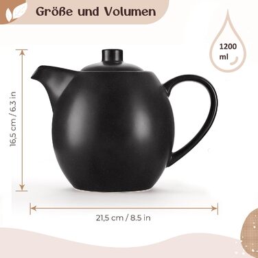 Teapot with infuser, ceramic - 1.2 l - Ceramic teapot, black (anthracite) - Tea Pot - Teapot Ceramic - Teapot accessory - Tea maker for loose leaf tea