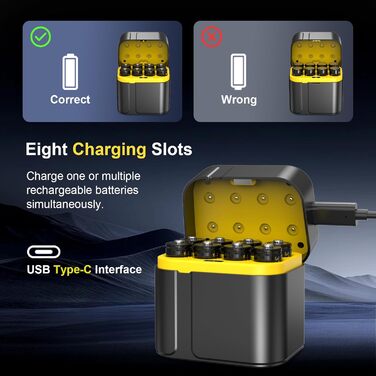 SURFOU Акумулятори літієві перезаряджувані 4 AA + 4 AAA з зарядним пристроєм, 1300 мАг, висока ємність 1.5V, з інтегрованою коробкою для зберігання та зарядки, 1600+ циклів, 8-канальний зарядний пристрій з 4 AA 3700 мАг та 4 AAA 1300 мАг