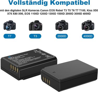 Акумулятор Homesuit LP-E10 1600mAh та LED-зарядний пристрій для Canon EOS 1100D, 1200D, 1300D, 2000D, Rebel T3, T5, T6, T7, Kiss X50, Kiss X70 (2 шт.)